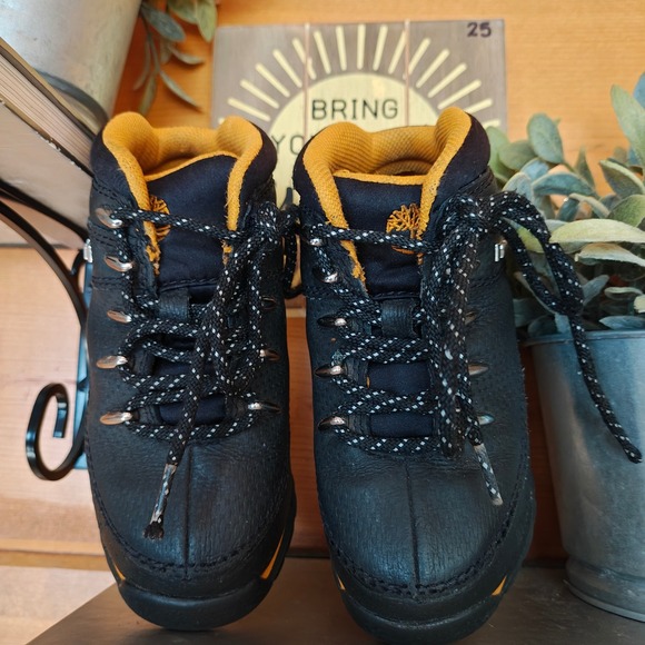Timberland Black Orange Trim Leather Boots Walking Shoes Toddler size 9/US 26/EU - Picture 6 of 11